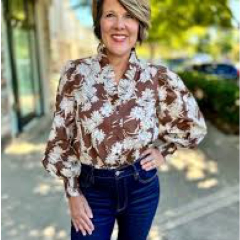 Entro Floral Brown and White Women's Top